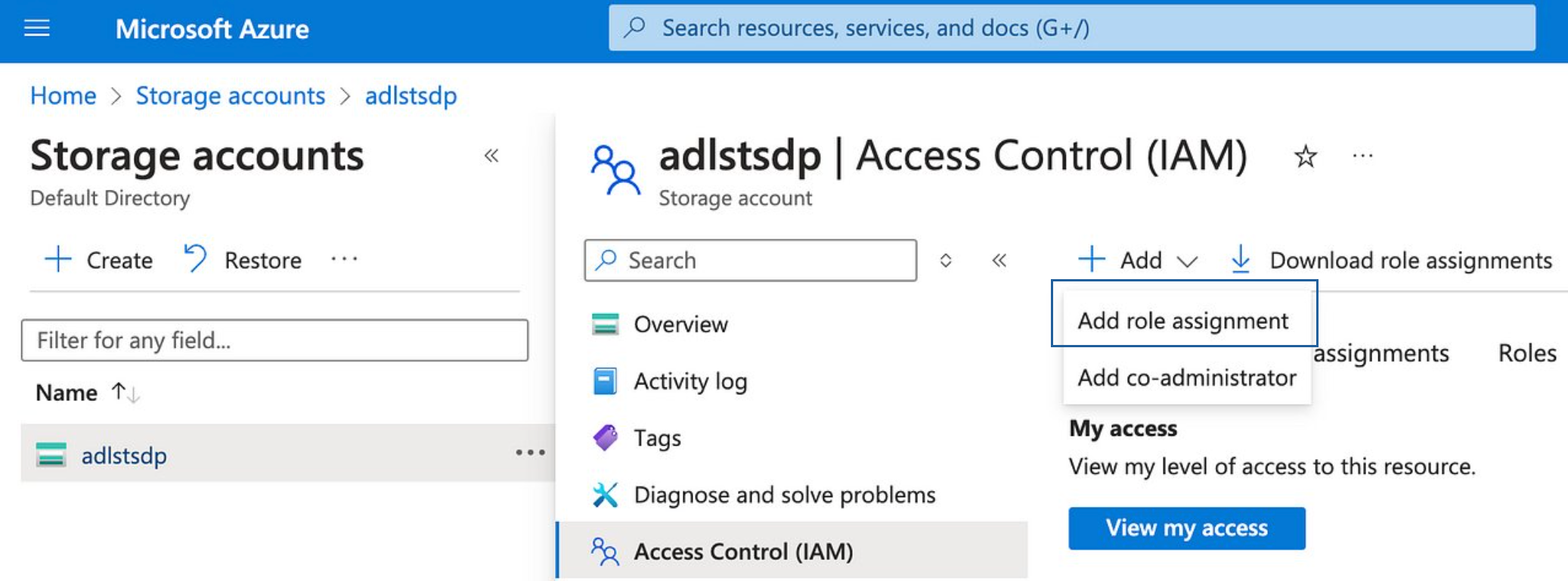 Storage account - Grant access right 1/3 Image by author